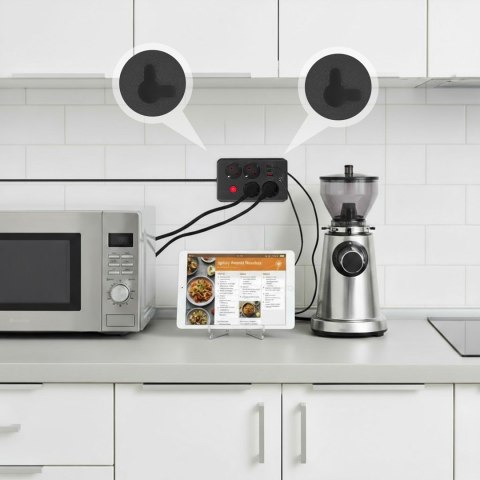 MACLEAN LISTWA ZASILAJĄCA, PRZEDŁUŻACZ 4 GNIAZDA + 3XUSB, 110-240V AC 50/60HZ, 2.1A MAX 2500W, 3M, CZARNA, MCE393 B