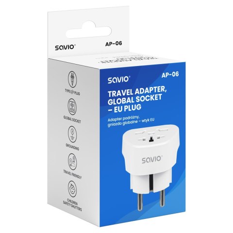 SAVIO ADAPTER PODRÓŻNY GNIAZDO GLOBALNE - WTYK EU AP-06