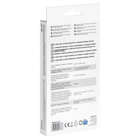 SAVIO AK-57 3-PORTOWY HUB USB-C Z ADAPTEREM RJ-45
