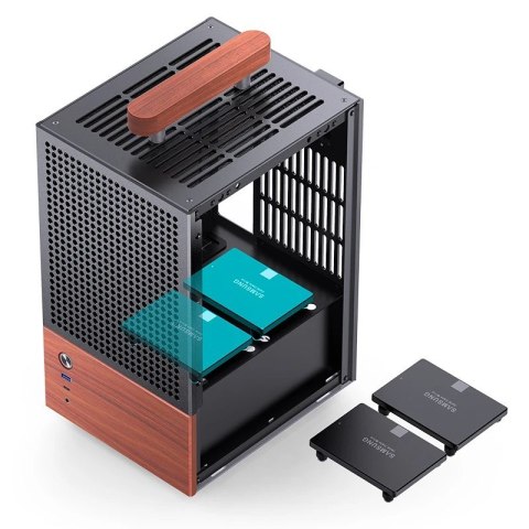 Obudowa Jonsbo T6, Mini-Tower, Mini-ITX, Tempered Glass, Holz - czarna