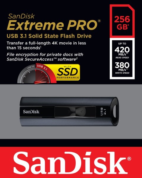 SanDisk Extreme Pro pamięć USB 256 GB USB Typu-A 3.2 Gen 1 (3.1 Gen 1) Czarny