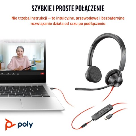 Słuchawki Poly Blackwire 3325 Stereo MS Teams Certified USB-C Headset +3.5mm Plug +USB-C/A Adapter 8X222AA
